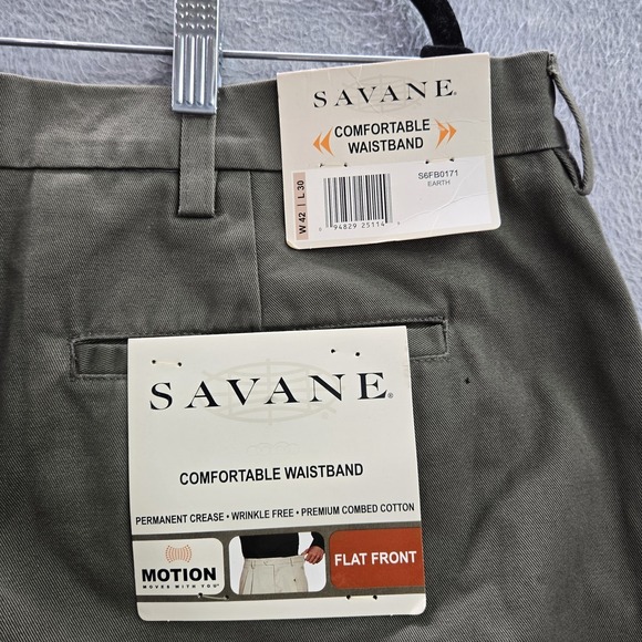 Savane Men Pants‎ 42X30 Brown Chino Flat Front Button 30" Inseam NWT - Picture 4 of 12